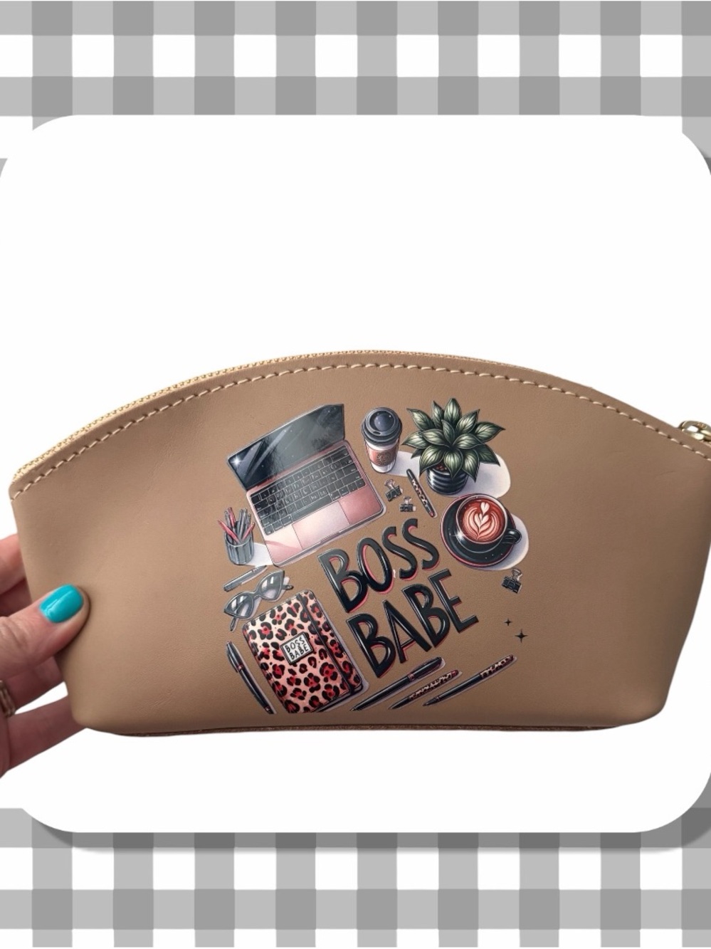 🦄 Portland Leather Eclipse Makeup Bag | Stone w Custom Transfer